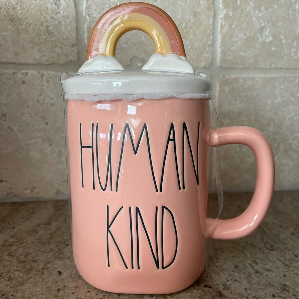 🌈 Rae Dunn brand new “HUMAN KIND” mug with rainbow lid 🌈